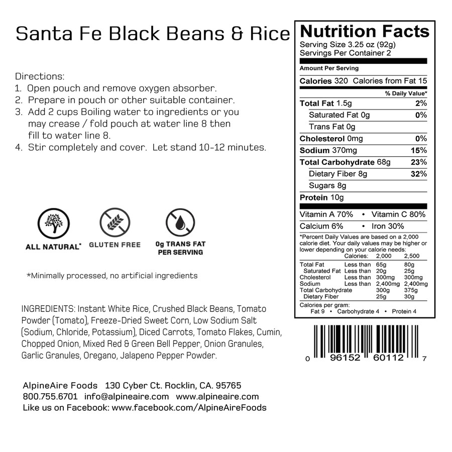 AlpineAire Santa Fe Black Beans and Rice