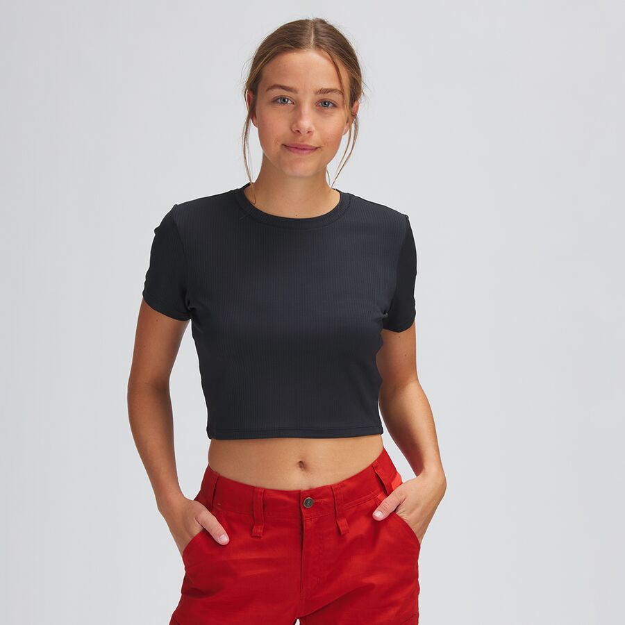 Rib Short-Sleeve Crop Crew Top - Women's