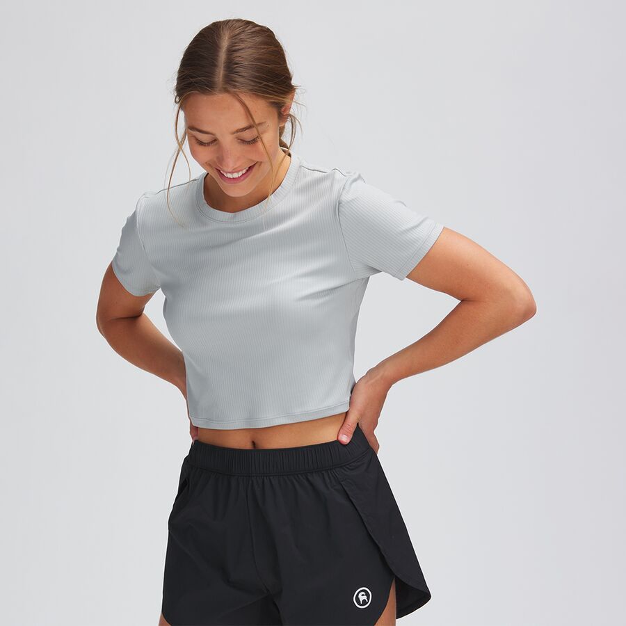 Rib Short-Sleeve Crop Crew Top - Women's