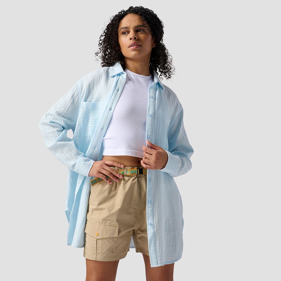 Long Cotton Gauze Long-Sleeve Button-Down - Women's