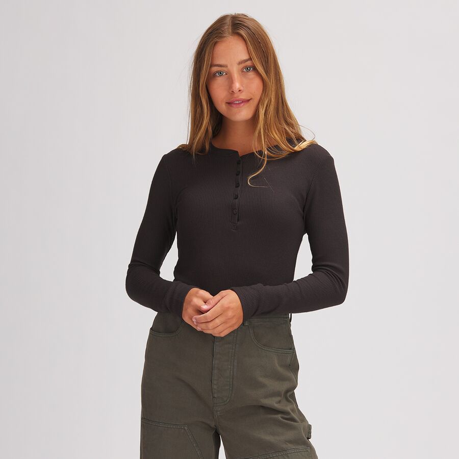 Waffle Henley Long-Sleeve Top