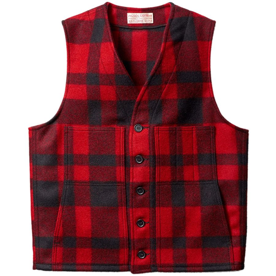 Filson Wool Mackinaw Vest - Men's&nbsp;Red/Black Plaid