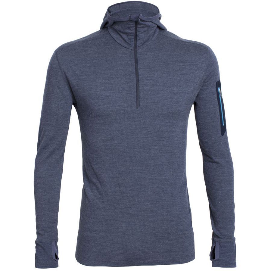 Icebreaker Compass Half-Zip Pullover Hoodie - Men's&nbsp;Fathom Heather/Fathom Heather/Cyan