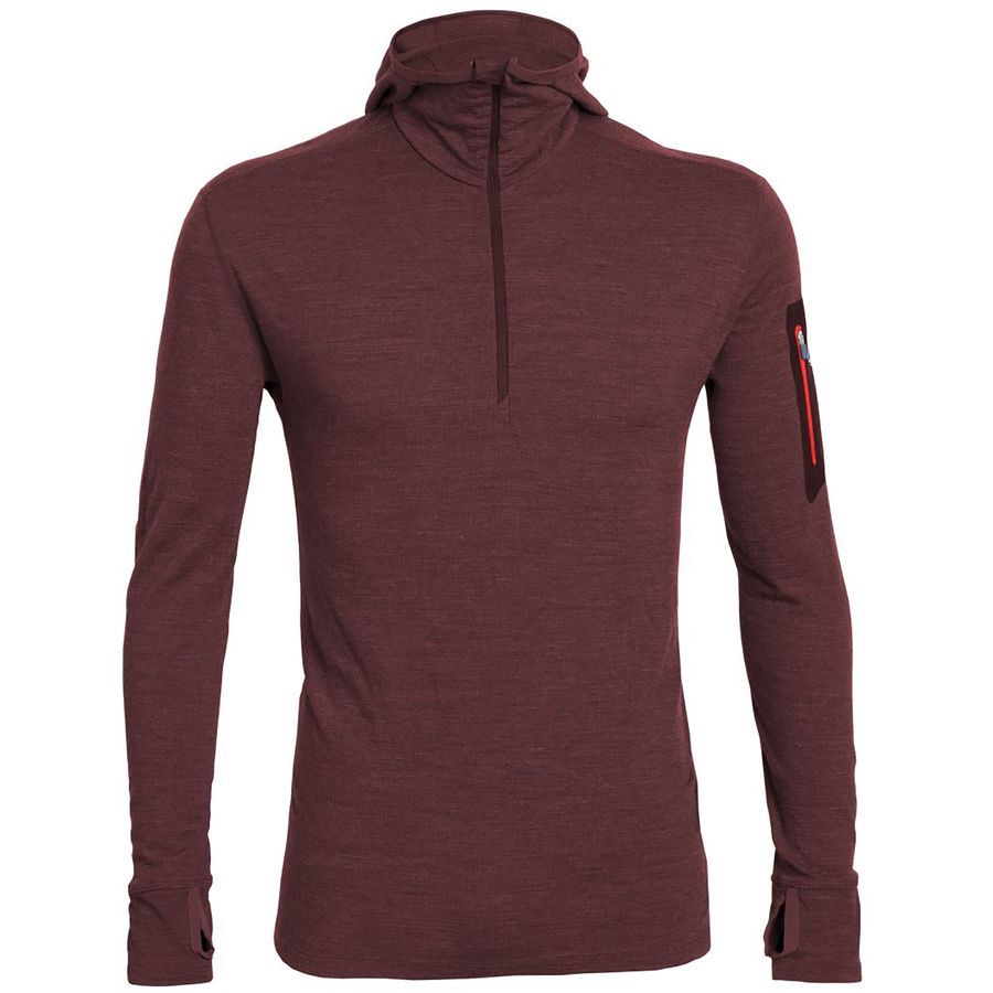 Icebreaker Compass Half-Zip Pullover Hoodie - Men's&nbsp;Redwood/Redwood/Molten