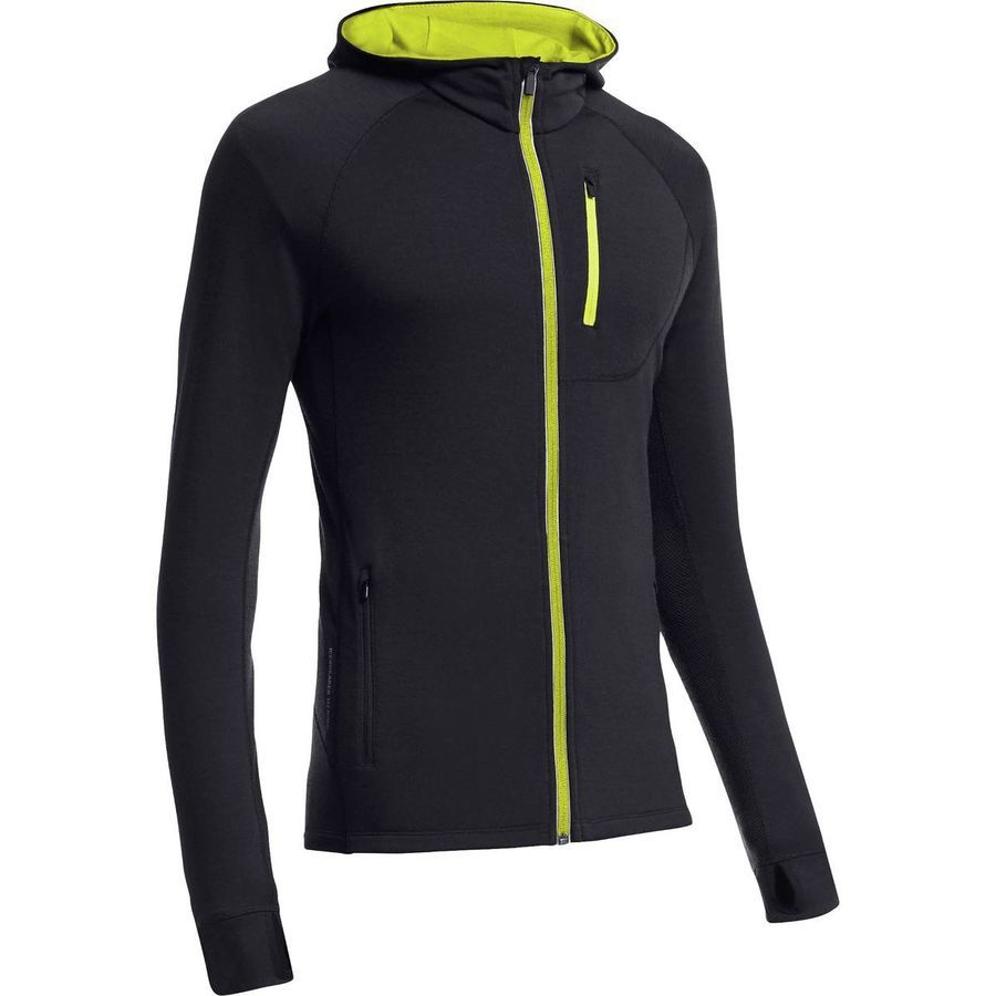 Icebreaker Quantum Hooded Full-Zip Shirt - Long-Sleeve - Men's&nbsp;Carbon/Chartreuse/Chartreuse