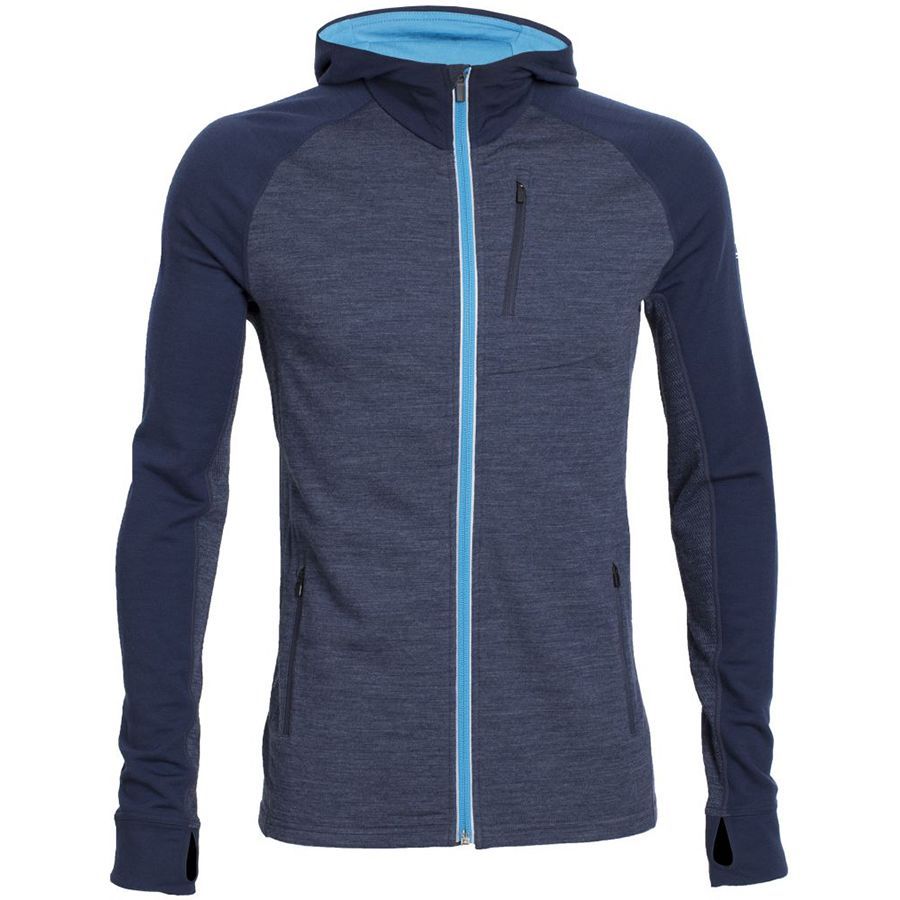 Icebreaker Quantum Hooded Full-Zip Shirt - Long-Sleeve - Men's&nbsp;Fathom Heather/Admiral/Cyan