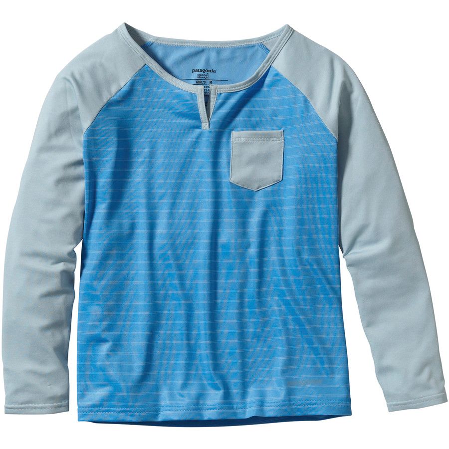 Patagonia Capilene 1 Silkweight Pocket T-Shirt - Long-Sleeve - Girls'&nbsp;Duo Stripe/Skipper Blue