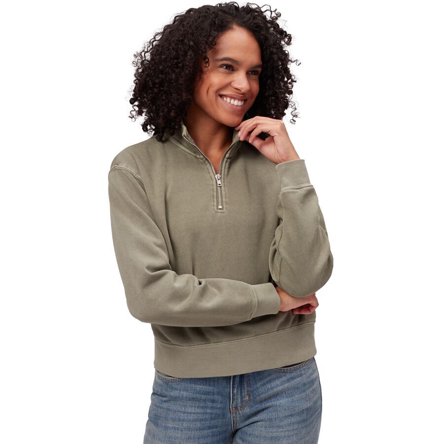 Cotton Cropped 1/4-Zip Pullover - Women's