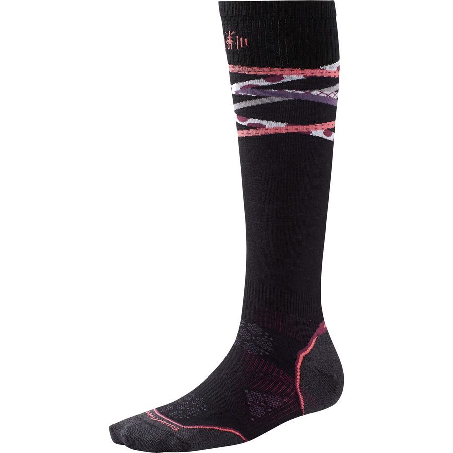 SmartWool Phd Ski Ultra Light Pattern Sock - Women's&nbsp;Black/Hibiscus