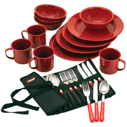 Coleman 24 Piece Enamelware Dining Kit Cutlery Set