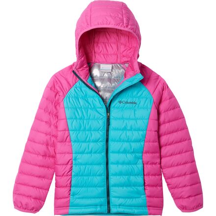 Columbia - Powder Lite Hooded Insulated Jacket - Girls' - Geyser/Pink Ice