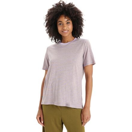 Icebreaker - Merino Linen Short-Sleeve Stripe T-Shirt - Women's - Purple Gaze/Algae