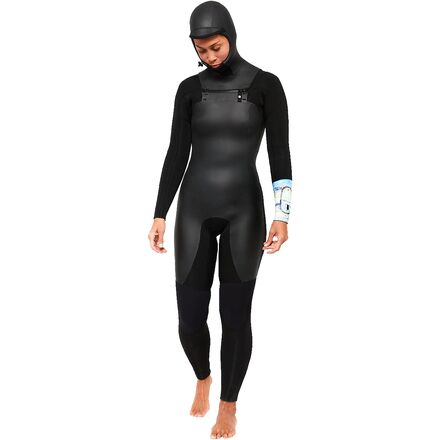 Kassia Surf - 5/4 Sea Caves Hooded Chest-Zip Wetsuit - Women's - Black/Sky