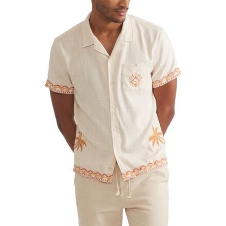 Marine Layer - Short-Sleeve Placed Embroidery Resort Shirt - Men's - Natural/Coral