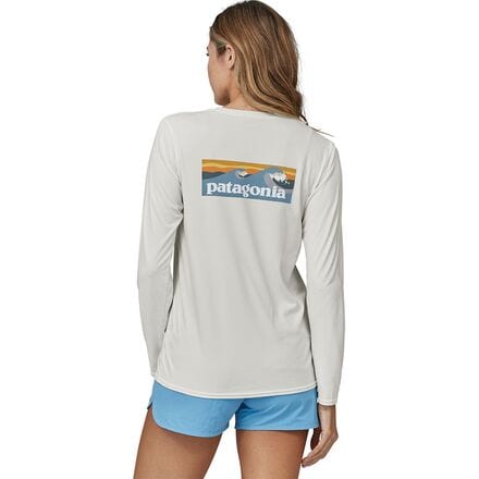 Patagonia - Capilene Cool Daily Waters Graphic LS Shirt - Women's - Boardshort Logo Light Plume Grey/White