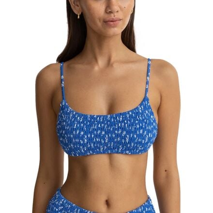 Rhythm - Elodie Floral Smocked Crop Bikini Top - Women's - Blue