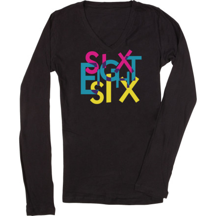 686 Overlay V Neck T Shirt Long Sleeve Womens
