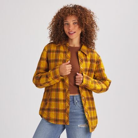 Stoic - Quilted Boyfriend Plaid Shirt Jacket - Women's - Mineral Yellow Plaid