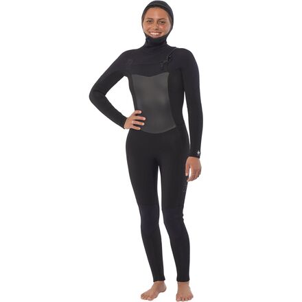 Sisstr Revolution - 7 Seas 5/4mm Hooded Chest Zip Full Wetsuit - Women's - Solid Black