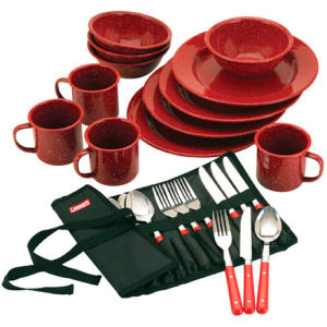 Coleman 24 Piece Enamelware Dining Kit & Cutlery Set