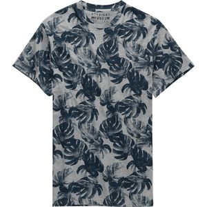 Straight Faded Tropical Leaf Printed Short Sleeve T-Shirt - Men's