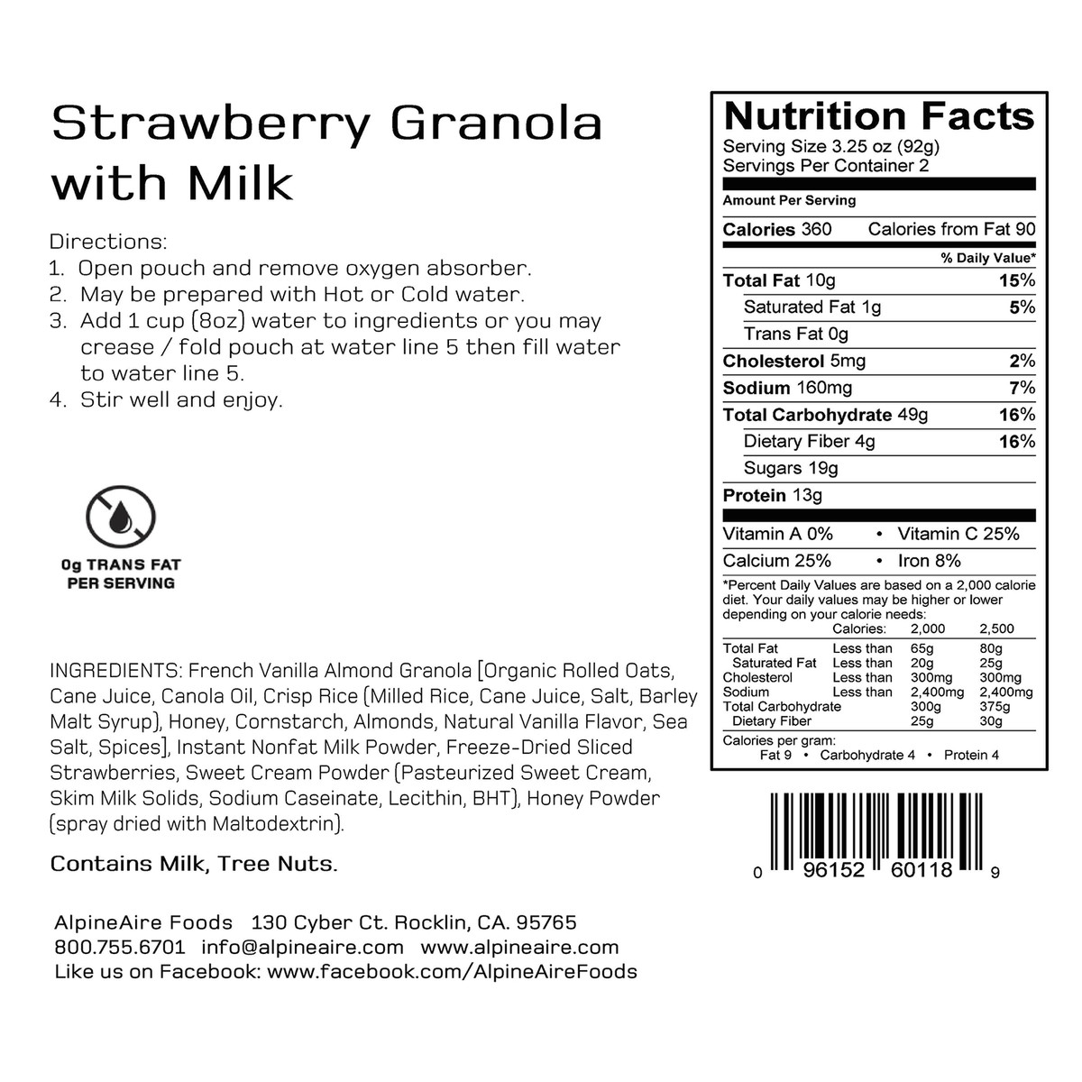 AlpineAire Strawberry Granola with Milk