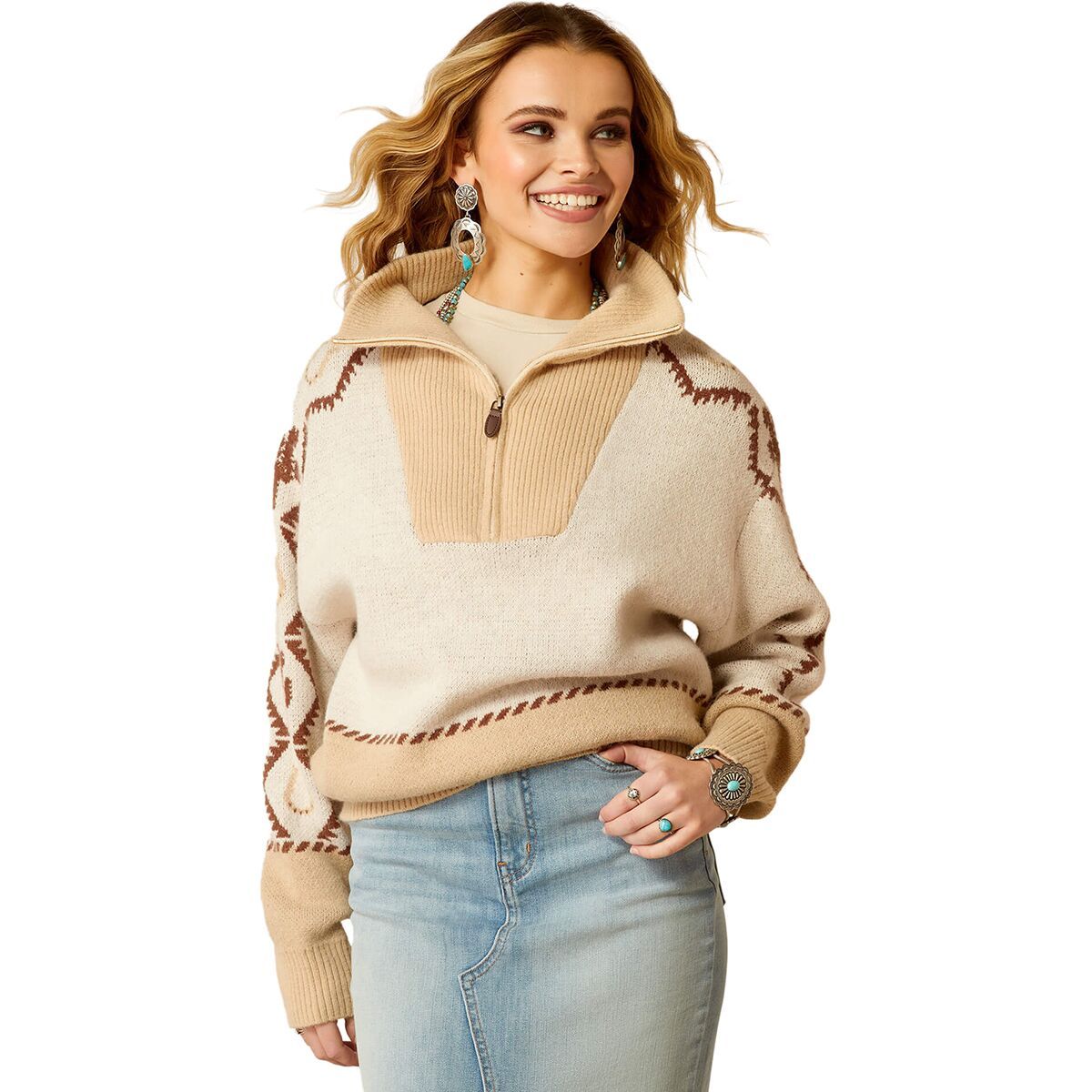 Ariat: Women's Wheat Heather REAL Scenic 1/2 Zip Sweatshirt – La