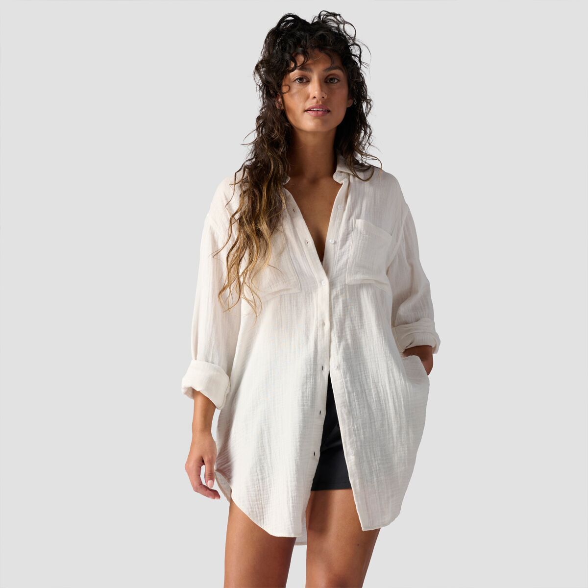 Long Cotton Gauze Long-Sleeve Button-Down - Women's