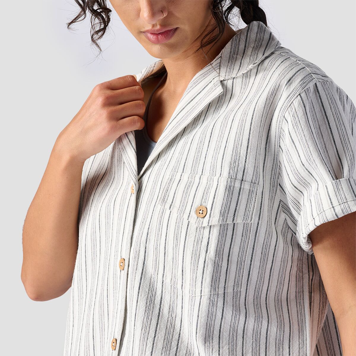 MONTANA Size L Off White Solid Cotton Button Up Short Sleeve Shirt