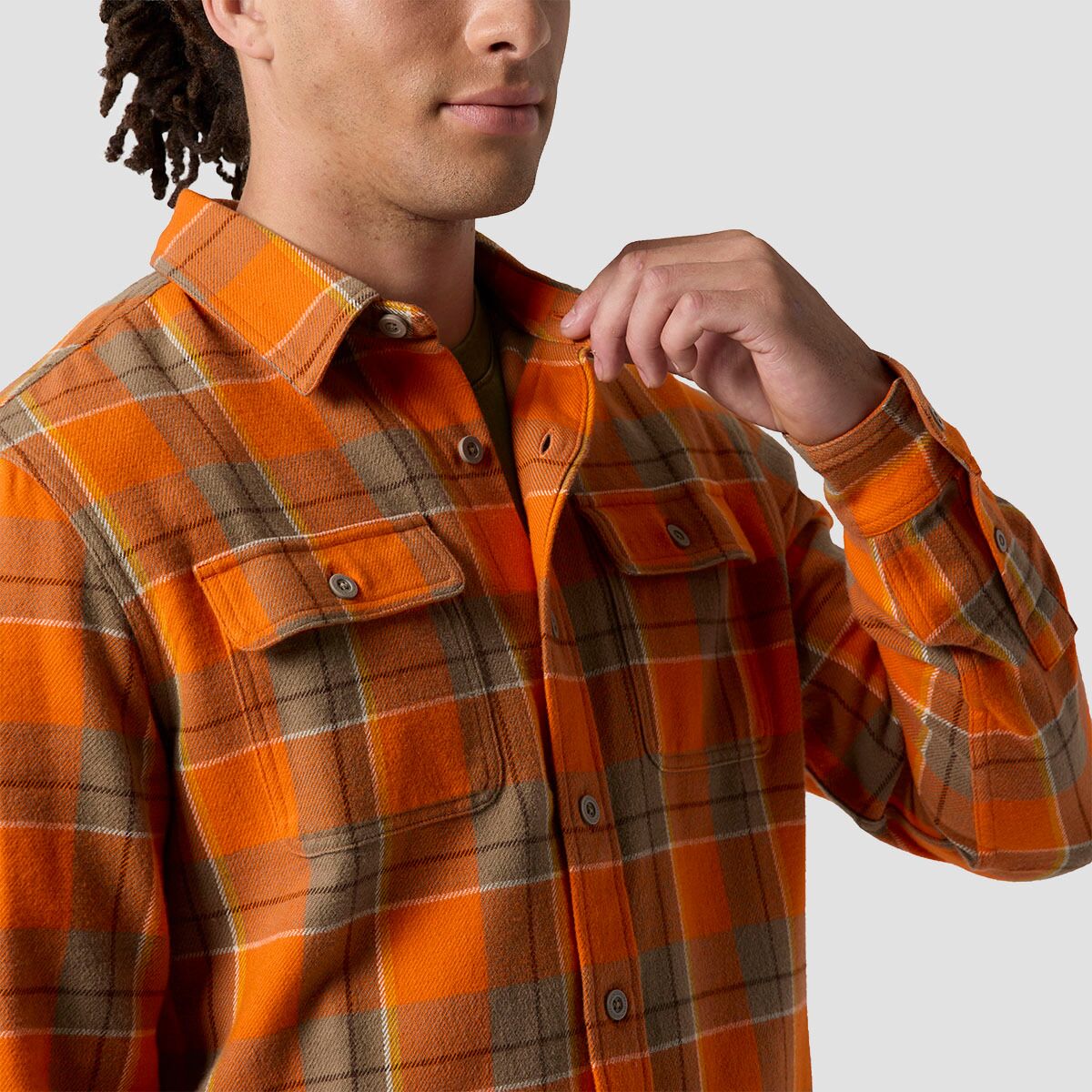 Мужская рубашка Backcountry BGA Venture Midweight Flannel, цвет: Оранжевый клетчатый — фото 3