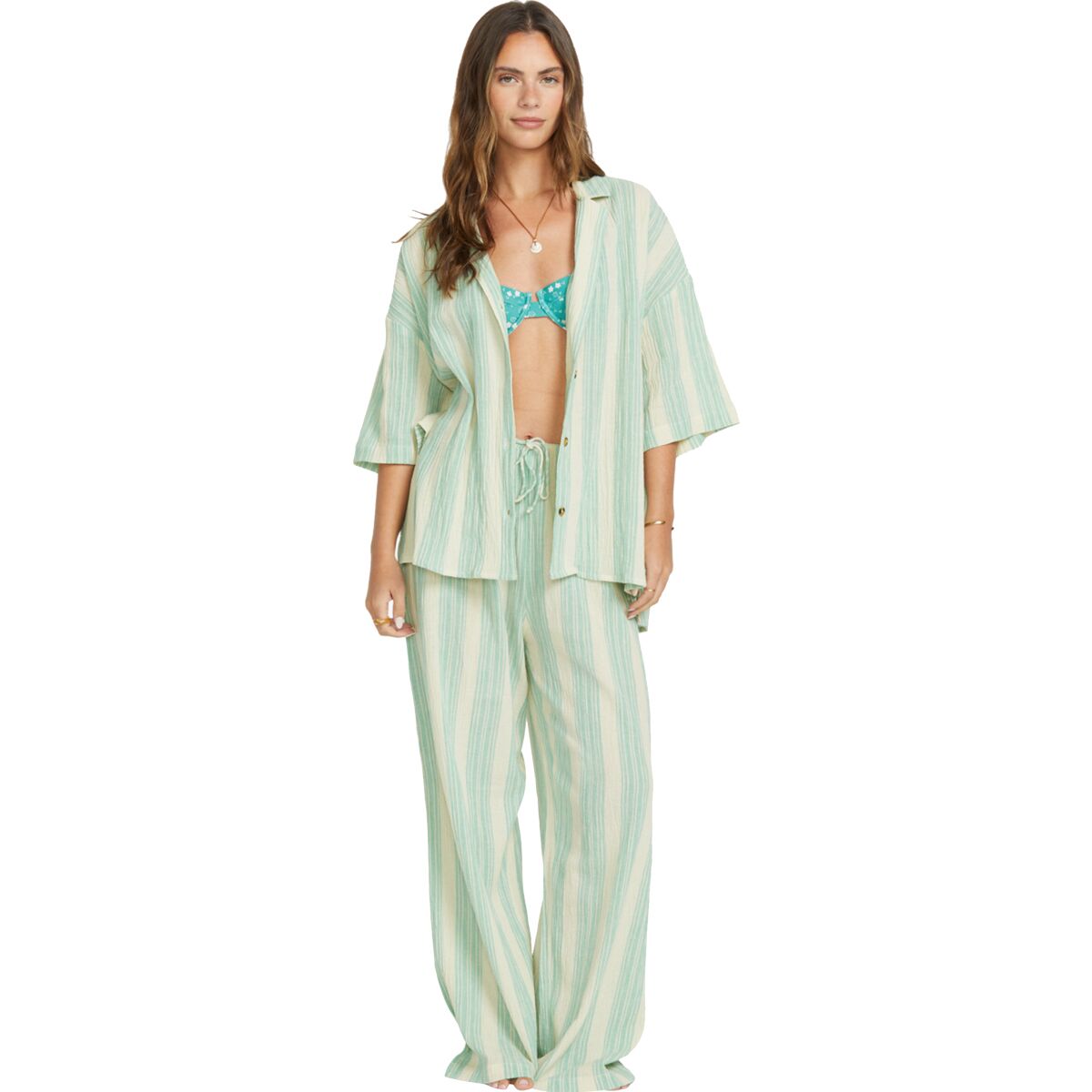 Billabong Beach Side Yarn Dyed Short-Sleeve Woven Top -...