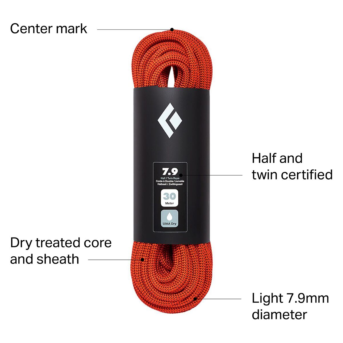 Black Diamond 7.9 Dry Climbing Rope Climb