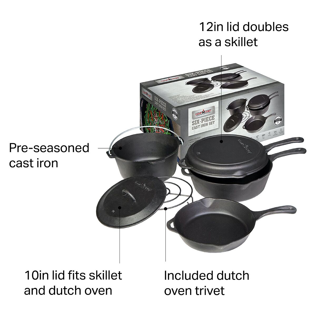 Camp Chef 6Piece Cast Iron Set Hike & Camp