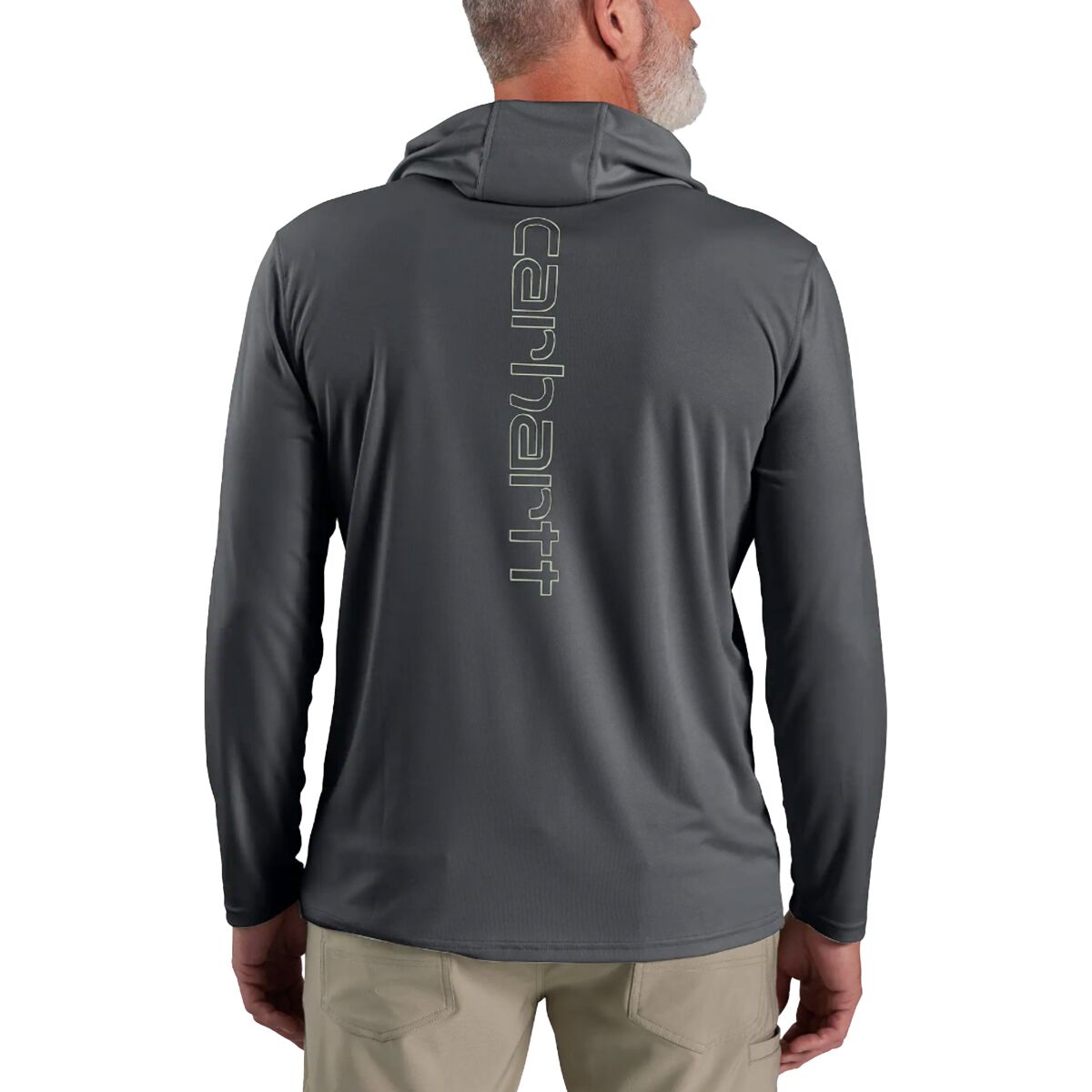 Мужская футболка Carhartt Force SunDefender LW Long-Sleeve Hooded Logo, цвет: Стальной — фото 2