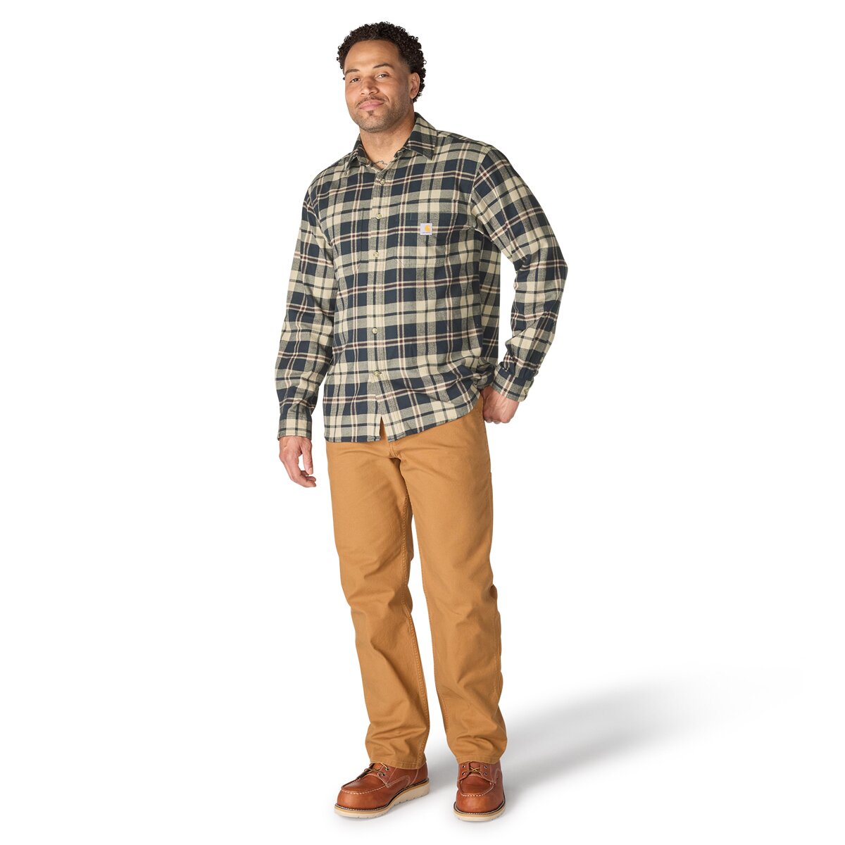 Мужская рубашка Carhartt Hamilton Relaxed Long-Sleeve Plaid, цвет: Тёмно-синий — фото 5