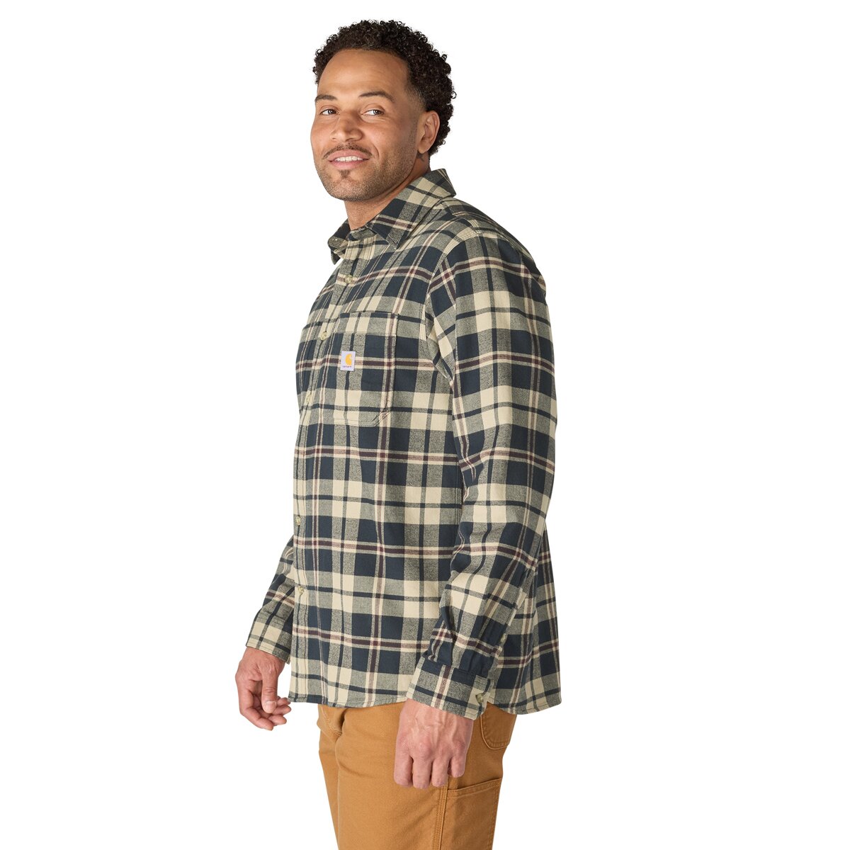 Мужская рубашка Carhartt Hamilton Relaxed Long-Sleeve Plaid, цвет: Тёмно-синий — фото 9