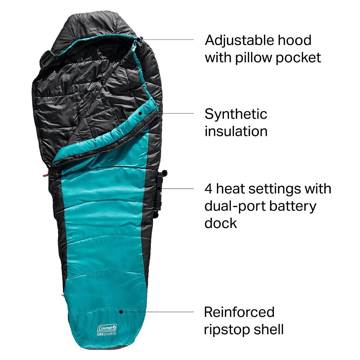 Coleman OneSource Heated Sleeping Bag 32F Synthetic Hike & Camp