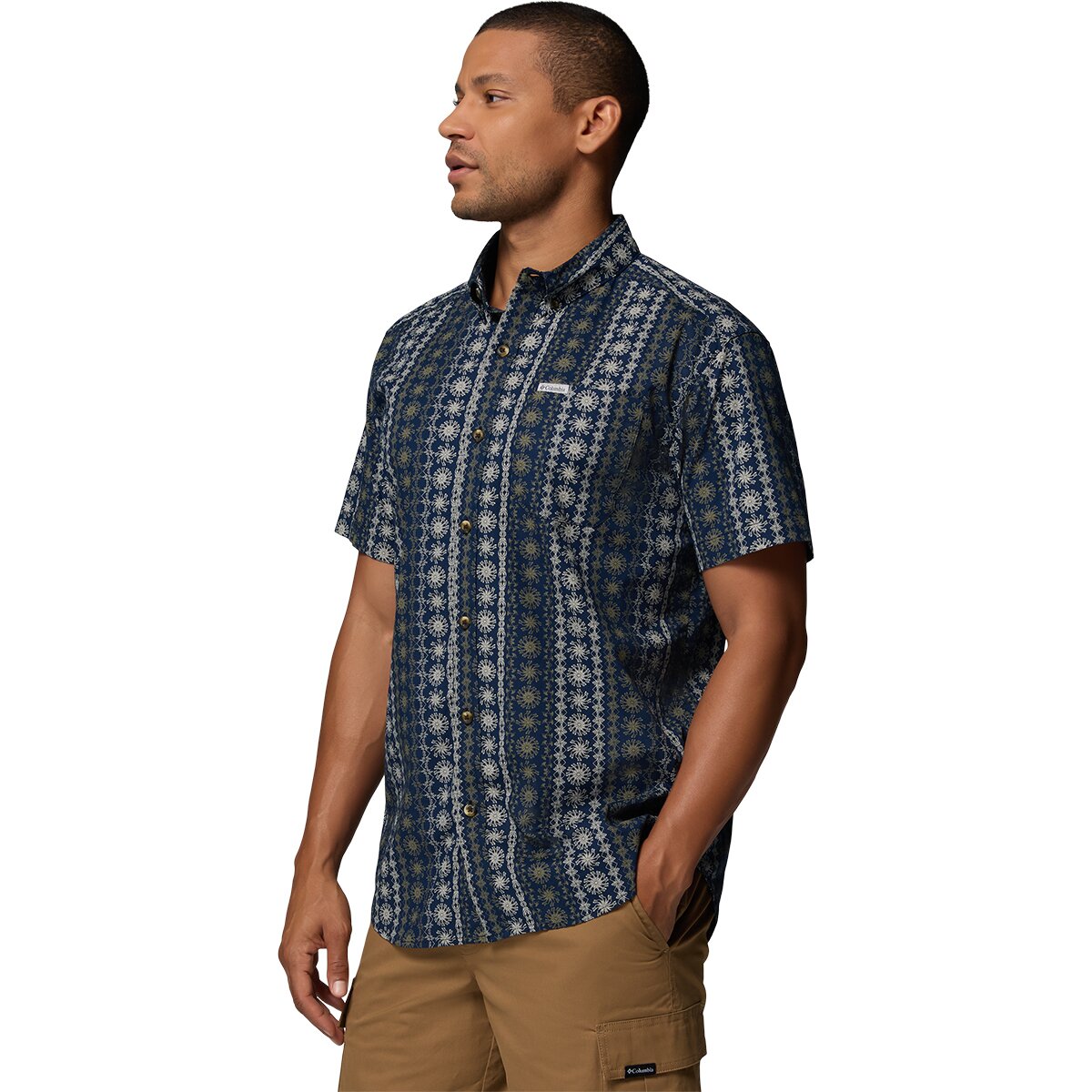 Мужская рубашка Columbia Rapid Rivers Printed Short-Sleeve, цвет: Тёмно-синий — фото 2