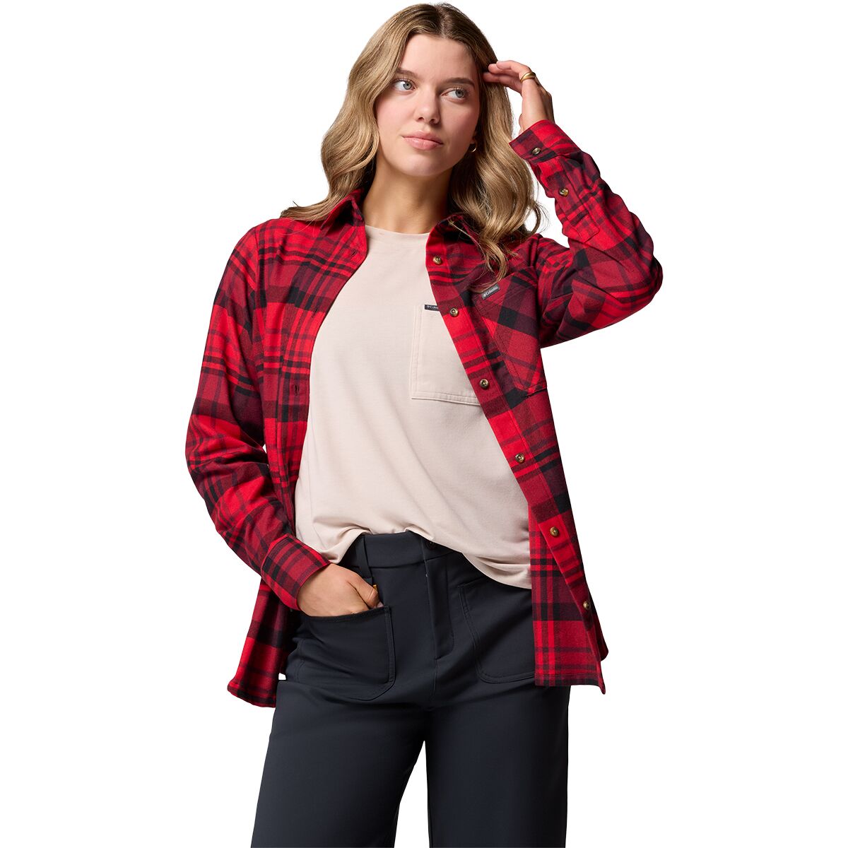 Женская рубашка Columbia Calico Basin Flannel Long-Sleeve Shirt, цвет: Красный — фото 5