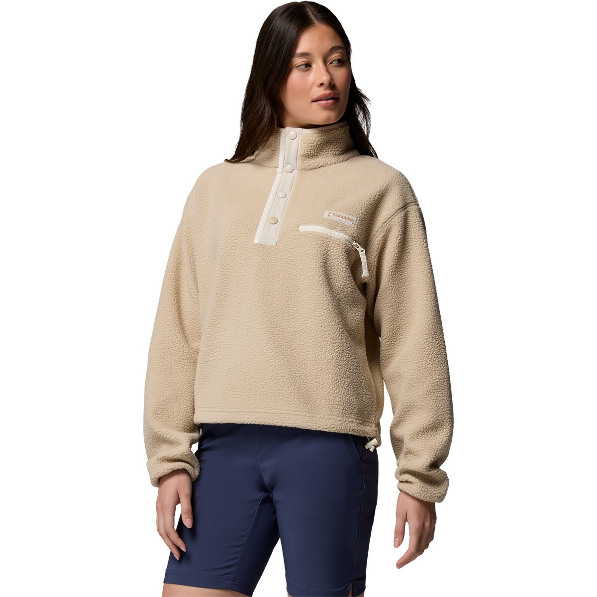 Женский свитер Columbia Helvetia II Cropped 1/2-Snap Fleece Pullover, цвет: Серо-бежевый / Меловой — фото 2