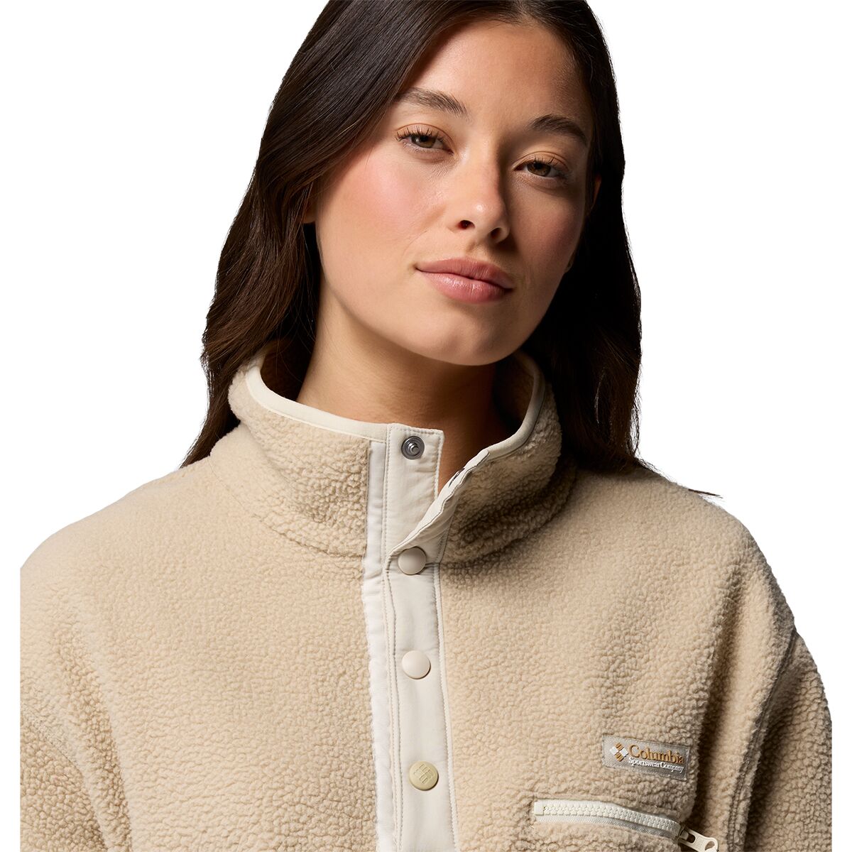Женский свитер Columbia Helvetia II Cropped 1/2-Snap Fleece Pullover, цвет: Серо-бежевый / Меловой — фото 3