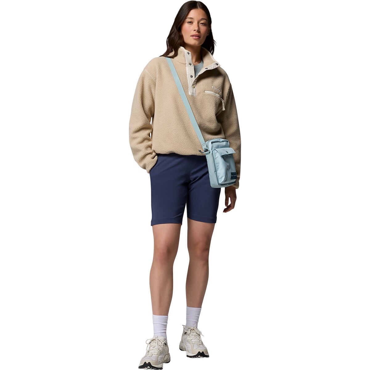 Женский свитер Columbia Helvetia II Cropped 1/2-Snap Fleece Pullover, цвет: Серо-бежевый / Меловой — фото 5