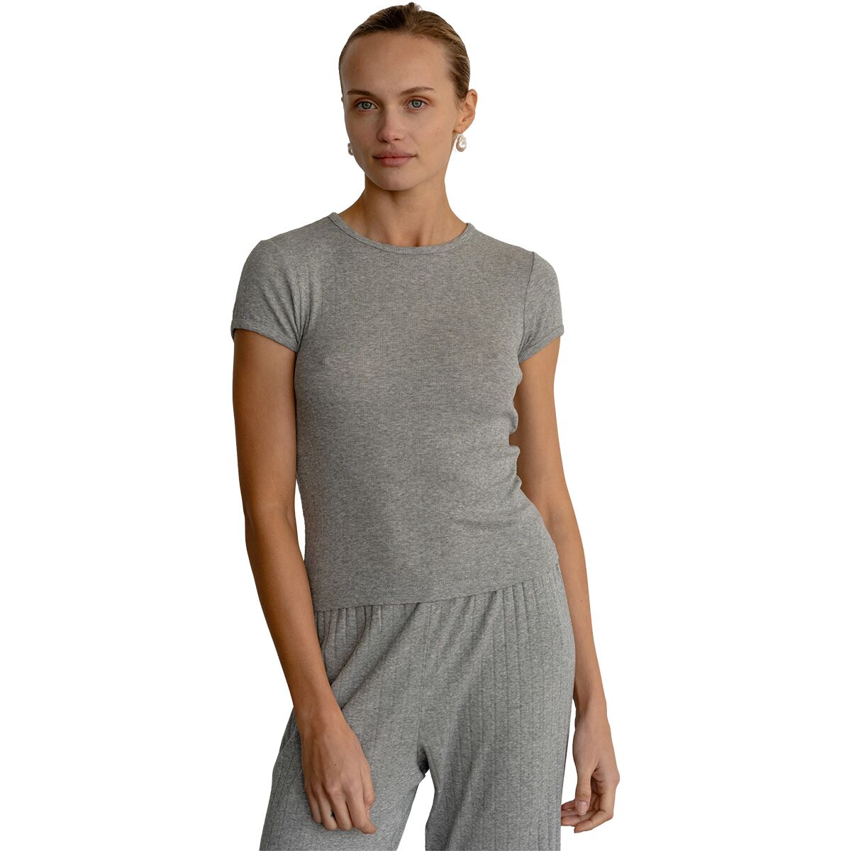Женская футболка Donni The Pointelle Baby T-Shirt, цвет: Меланжевый серый