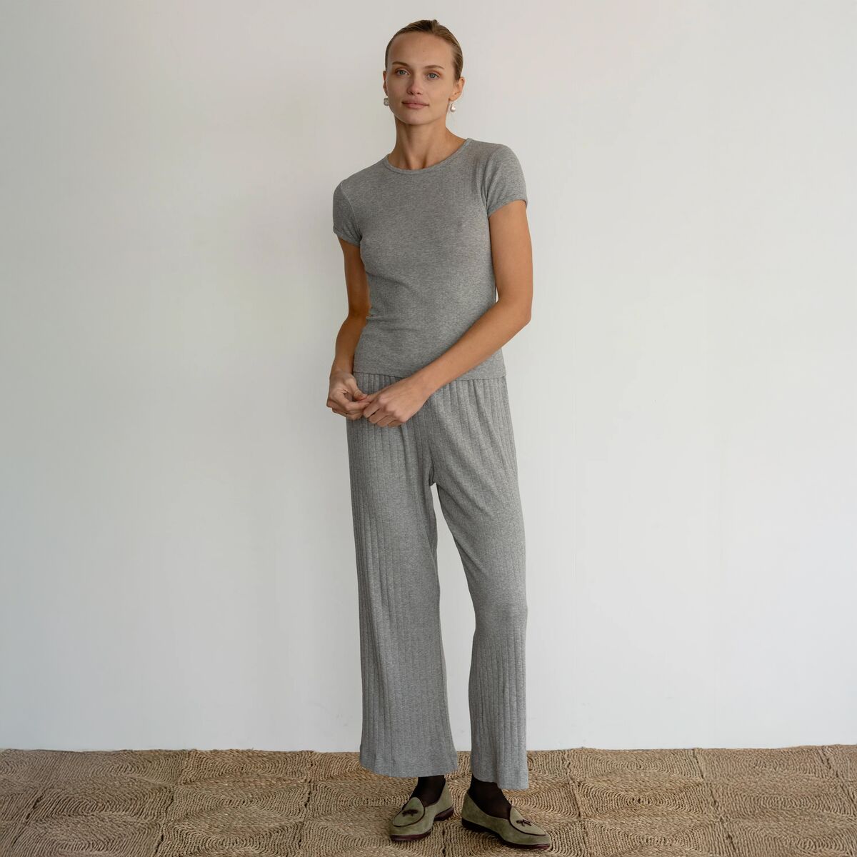 Женская футболка Donni The Pointelle Baby T-Shirt, цвет: Меланжевый серый — фото 3