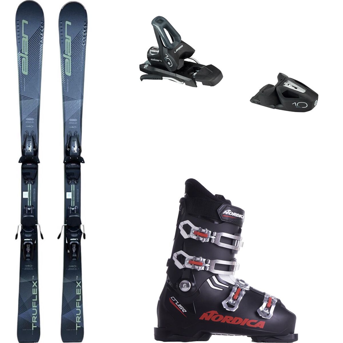 Elan Truflex 76 LS Green Complete Ski Pkg+Nordica Cruise...