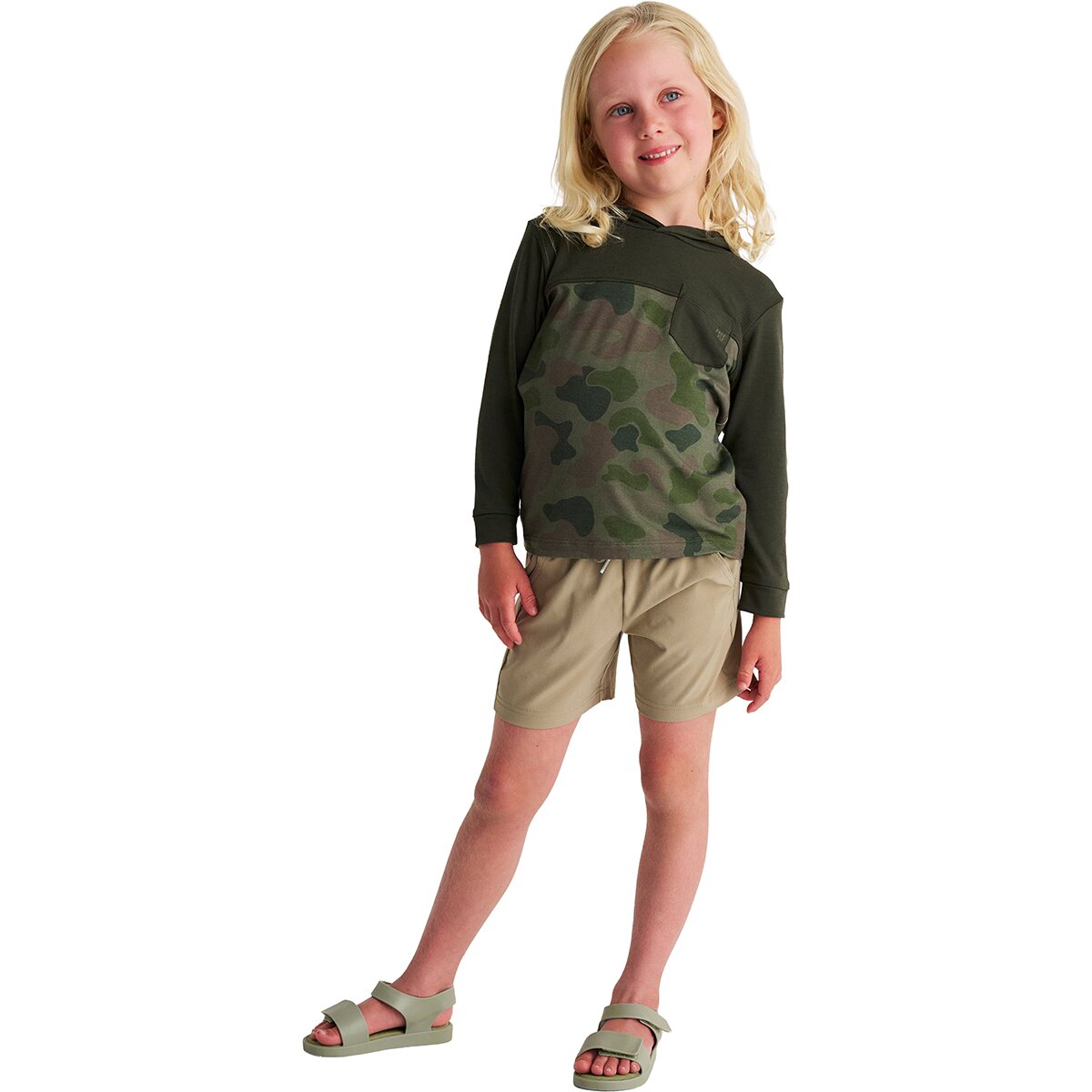 Детское худи Free Fly Colorblock Shade - Toddlers', цвет: Тёмно-зелёный / Камуфляжный зелёный — фото 3