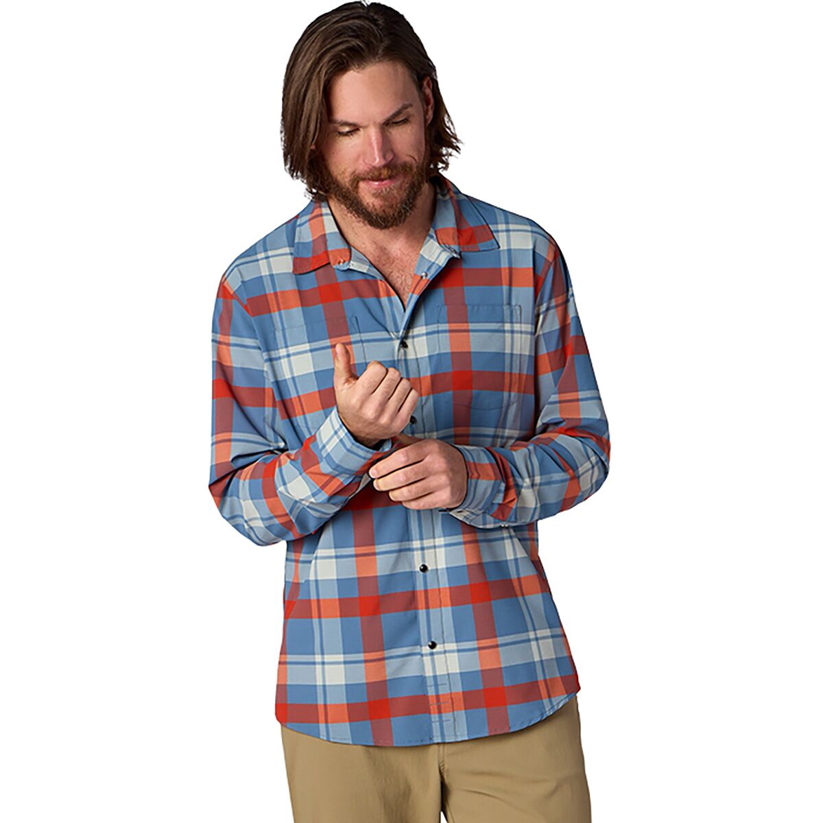 Мужская рубашка Flylow Royal Chambray, цвет: Океанский / Клетчатый