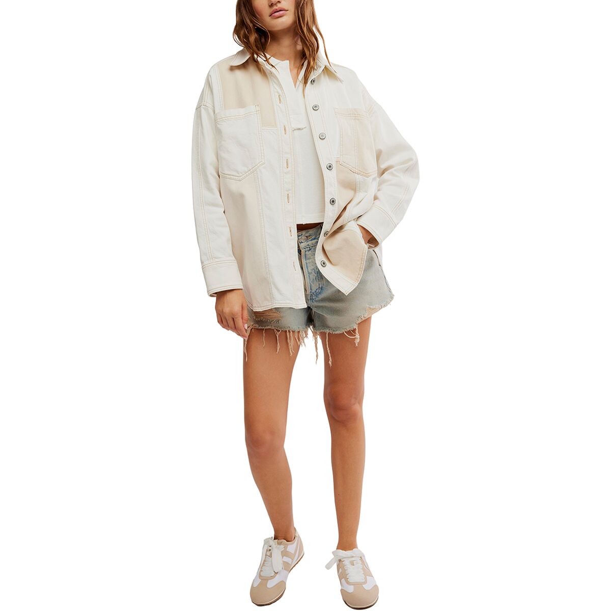 Free People Ivory Mountain Roads Button-Up Shirt -...