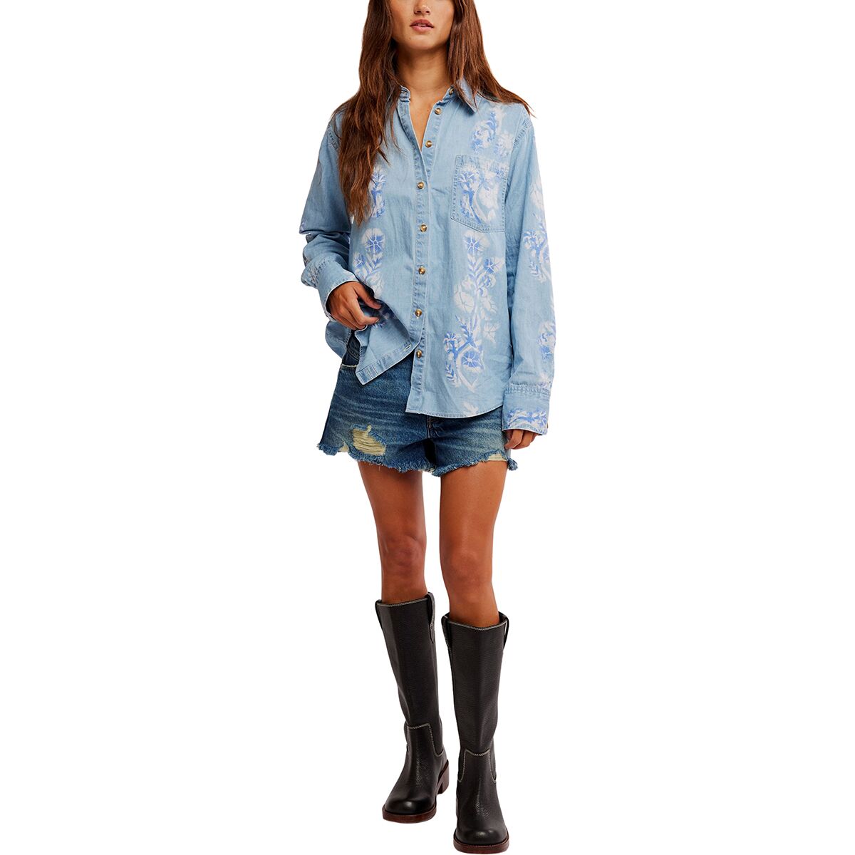 Free People Airbrushed Blossom Denim Top - Women´s