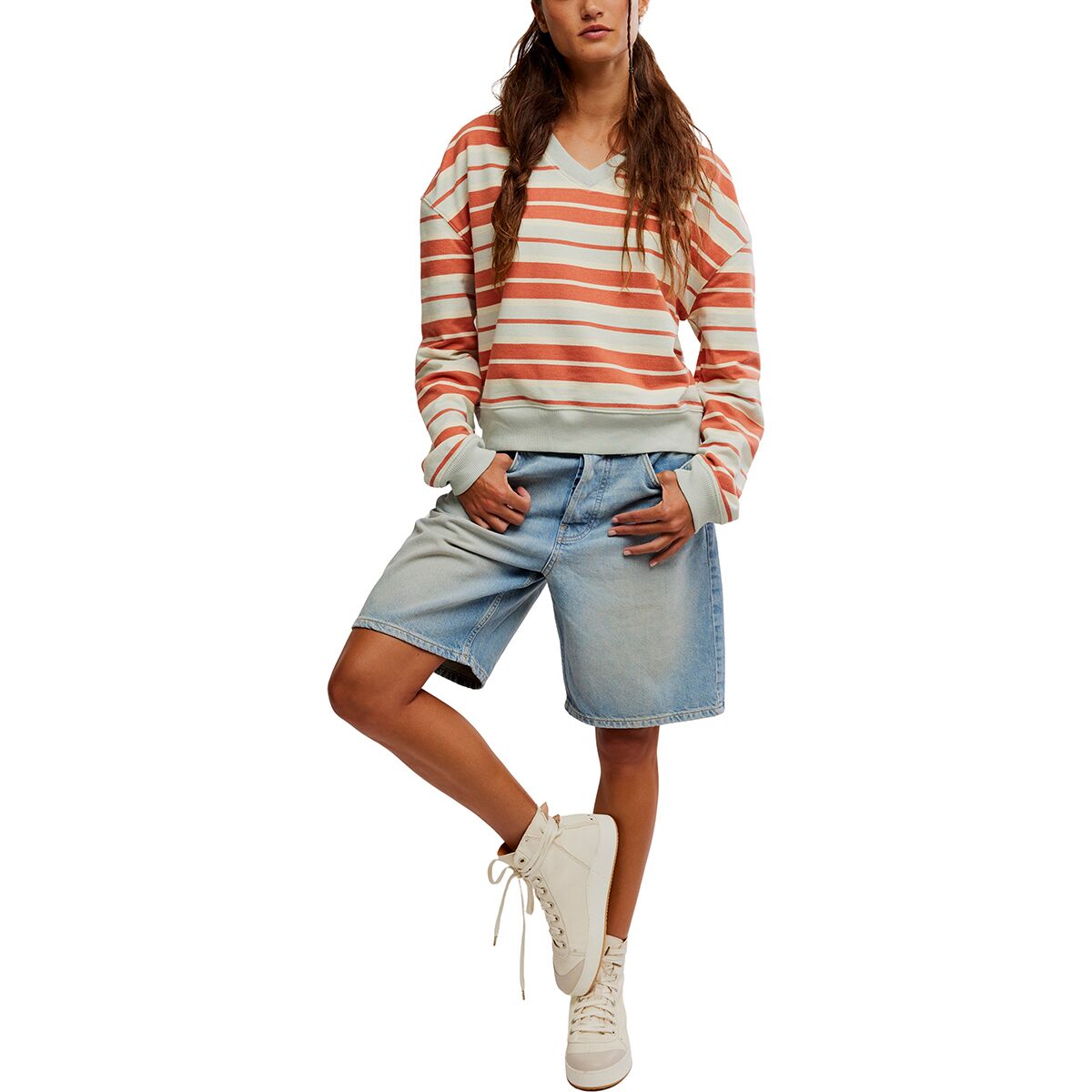 Free People Classic Striped Shrunken Sweatshirt -...